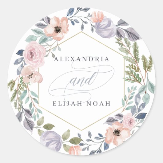 Wit en Roze Geometrische Bloemen | Bruiloft Ronde Sticker (Voorkant)