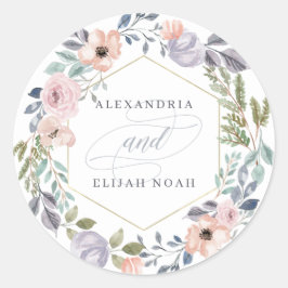 Wit en Roze Geometrische Bloemen | Bruiloft Ronde Sticker