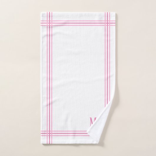 Wit en Roze Gestreepte Aangepaste Initialen Bad Handdoek (Handdoek)
