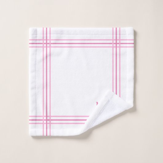 Wit en Roze Gestreepte Aangepaste Initialen Bad Handdoek (Wasdoekje)