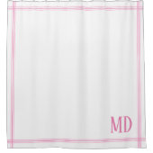 Wit en Roze Gestreepte Aangepaste Initialen Douchegordijn (Voorkant)