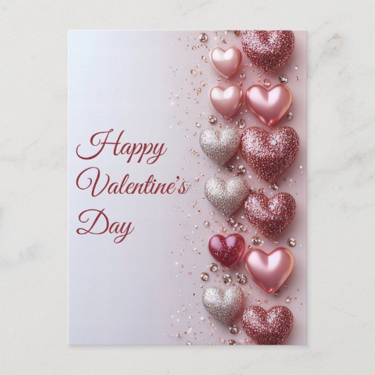wit en roze glitter Harten Valentijns's Groet Briefkaart (Voorkant)