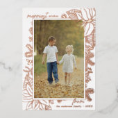 Wit en Roze Goud | Elegante Kerst 1 Foto Folie Feestdagenkaart (Voorkant)