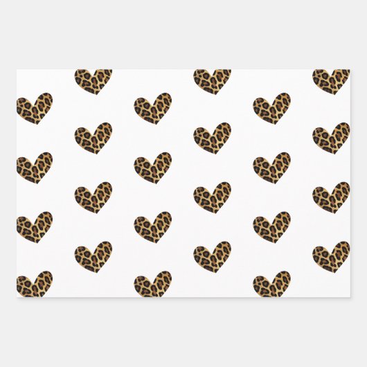 Wit en Roze Goud Glam en Leopard Harten Inpakpapier Vel (Voorkant 3)