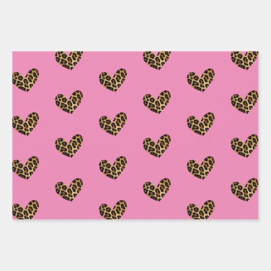 Wit en Roze Goud Glam en Leopard Harten Inpakpapier Vel (Voorkant 2)