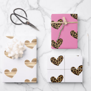 Wit en Roze Goud Glam en Leopard Harten Inpakpapier Vel