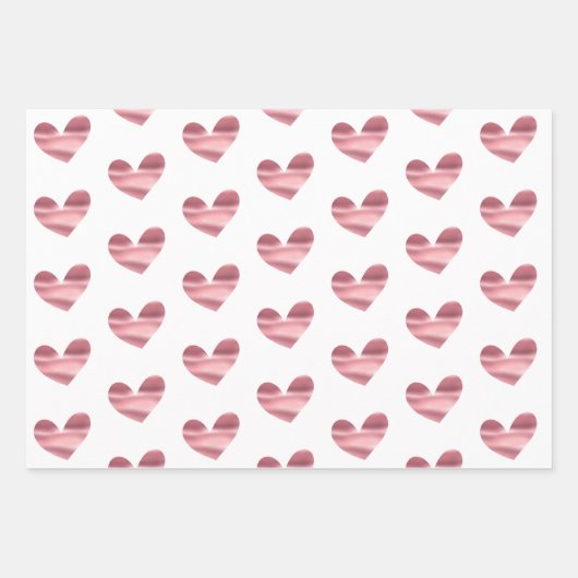 Wit en Roze Goud Glam Glitter Harten Inpakpapier Vel (Voorkant 3)