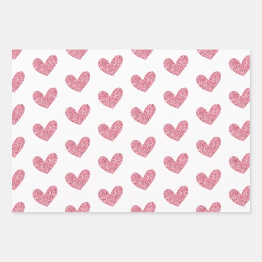 Wit en Roze Goud Glam Glitter Harten Inpakpapier Vel (Voorkant 2)