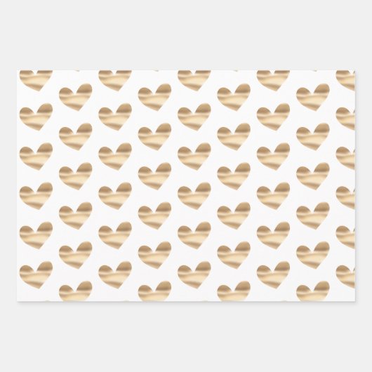 Wit en Roze Goud Glam Glitter Harten Inpakpapier Vel (Voorkant)