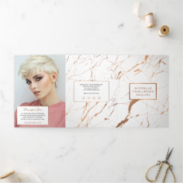 Wit en Roze Gouden Marmer Salon Brochure Drieluik Kaart