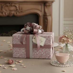 Wit en roze gouden paisley cadeaupapier