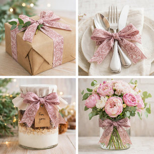 Wit en roze gouden paisley satijnen lint