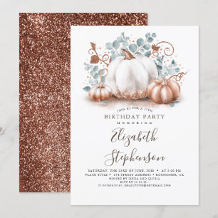 Wit en Roze Gouden Pompoenen Herfst Oogst Verjaard Kaart