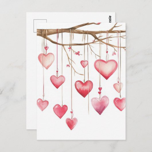 wit en roze Harten Valentijns's Groet Briefkaart (Voorkant / Achterkant)