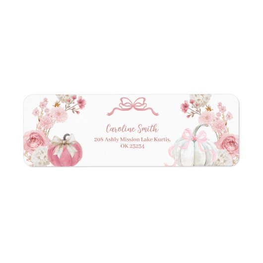 Wit en Roze Klein Pompoen Adreslabel Etiket (Voorkant)