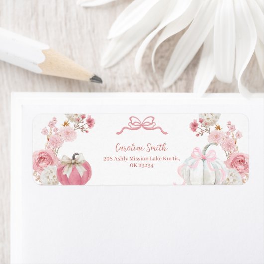 Wit en Roze Kleine Pompoen Adreslabel Etiket (Insitu)
