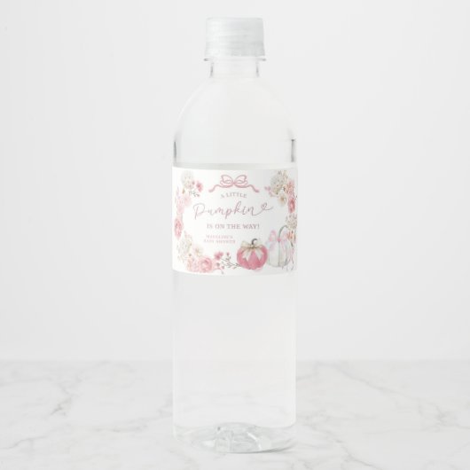 Wit en Roze Kleine Pompoen Fles Label Waterfles Etiket (Voorkant)