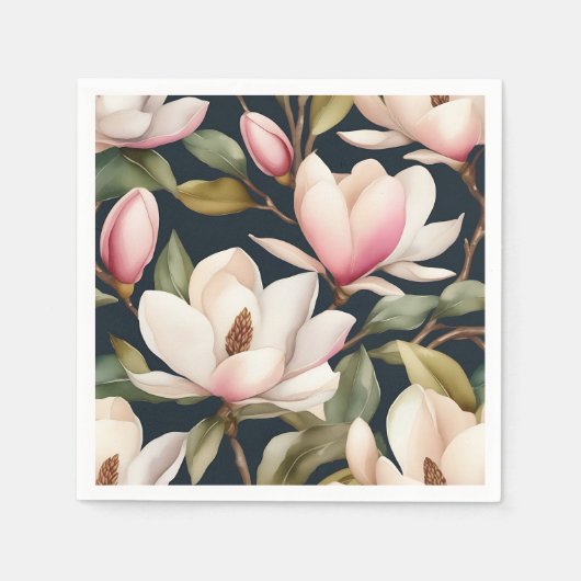 Wit en roze Magnolia bloemen patroon Servet (Voorkant)