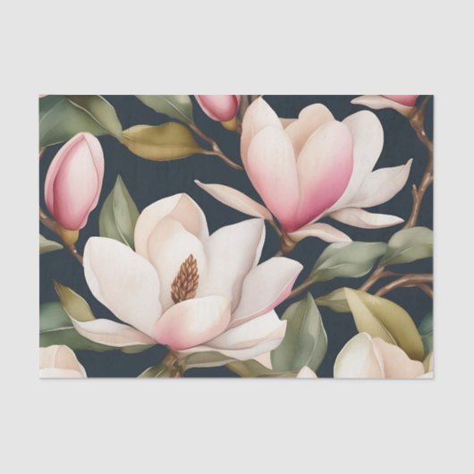 Wit en roze Magnolia bloemen patroon Tissuepapier (Voorkant)