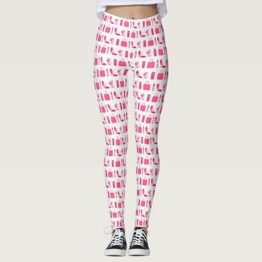 Wit en roze meisjesachtige dingen ontwerp leggings (Voorkant)