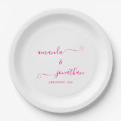 Wit en Roze Minimalistisch Elegant Script Bruiloft Papieren Bordje (Voorkant)