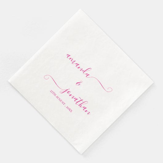 Wit en Roze Minimalistisch Elegant Script Bruiloft Servet (Hoek)