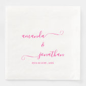 Wit en Roze Minimalistisch Elegant Script Bruiloft Servet (Voorkant)