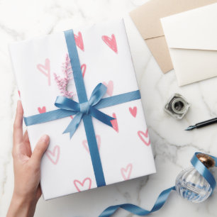 Wit en Roze Modern Love Hearts Happy Valentijn’ Cadeaupapier
