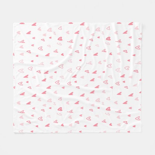 Wit en Roze Modern Love Hearts Happy Valentijn Fleece Deken (Voorkant (Horizontaal))