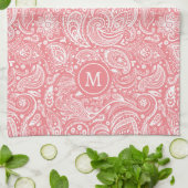 Wit en roze  paisley patroonmonogram theedoek (Gevouwen)