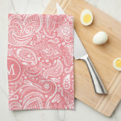 Wit en roze  paisley patroonmonogram theedoek (Quarter Fold)