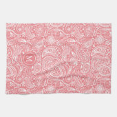 Wit en roze  paisley patroonmonogram theedoek (Horizontaal)