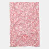 Wit en roze  paisley patroonmonogram theedoek (Verticaal)