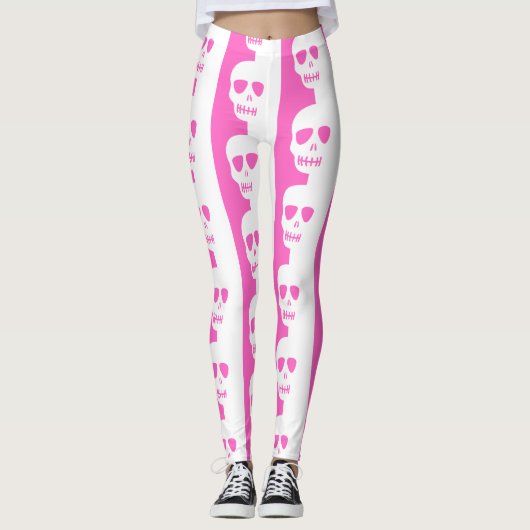 Wit en roze schedels patroon leggings (Voorkant)
