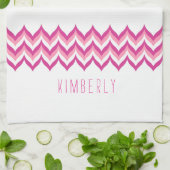 Wit en roze zigzag Chevron Theedoek (Gevouwen)