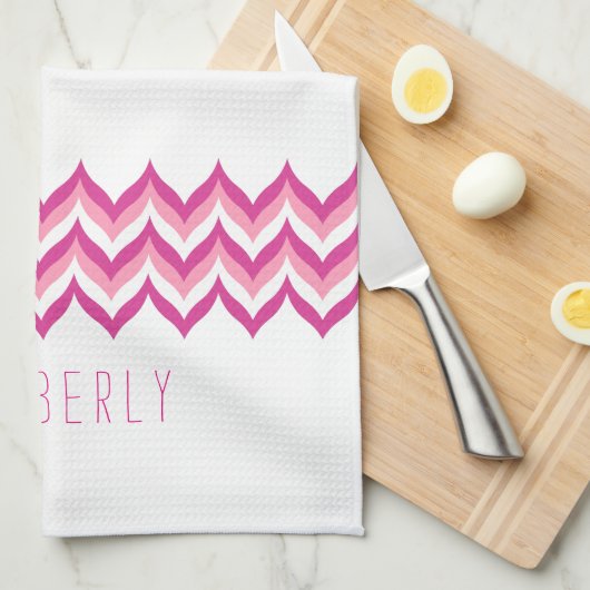 Wit en roze zigzag Chevron Theedoek (Quarter Fold)