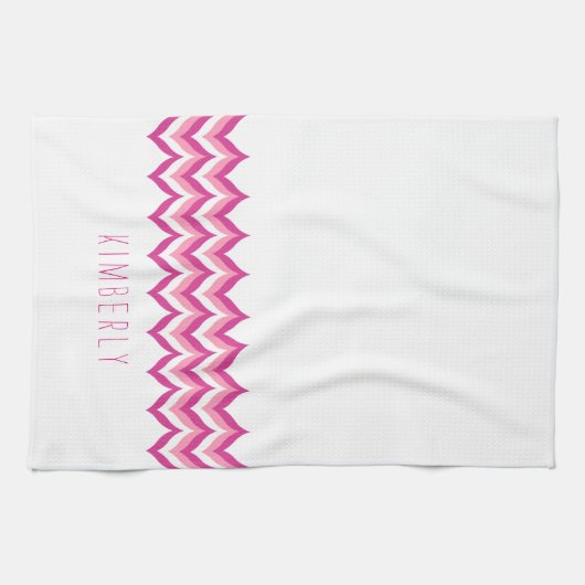 Wit en roze zigzag Chevron Theedoek (Horizontaal)