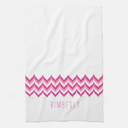 Wit en roze zigzag Chevron Theedoek (Verticaal)