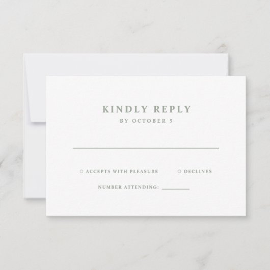 Wit en Sage Green Eenvoudige Elegante Tekst | Brui RSVP Kaartje (Voorkant)
