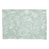 Wit en Sage-Green Paisley Patroon Kussensloop (Voorkant-Links)