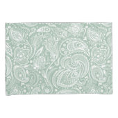 Wit en Sage-Green Paisley Patroon Kussensloop (Voorkant-Rechts)
