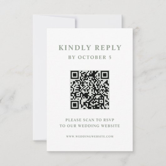 Wit en Sage Groen Elegante Tekst Wedding QR Code RSVP Kaartje (Voorkant)
