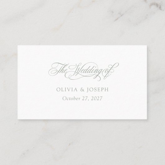 Wit en Sage Groen | Italiaanse elegantie bruiloft Plaatskaartje (Achterkant)