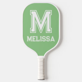 Wit en Sage Minimalistisch Modern Monogram Pickleball Paddle