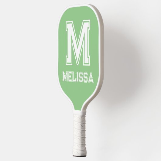 Wit en Sage Minimalistisch Modern Monogram Pickleball Paddle (Links)