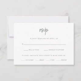 Wit en Sage Modern Script | Bruiloft Maaltijd Keuz RSVP Kaartje