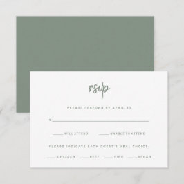 Wit en Sage Modern Script | Bruiloft Maaltijd Keuz RSVP Kaartje