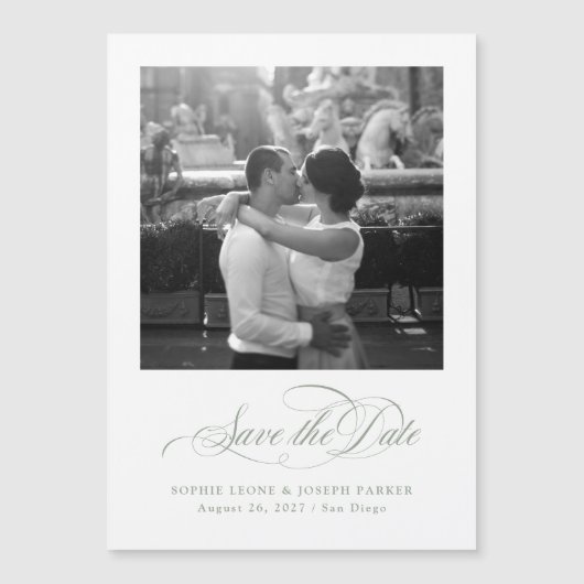 Wit en salie | Italiaanse elegantie Bewaar de datu Magnetische Uitnodiging (Voorkant)