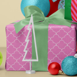 Wit en Snoep Roze Scallop Tegel Patroon Cadeaupapier