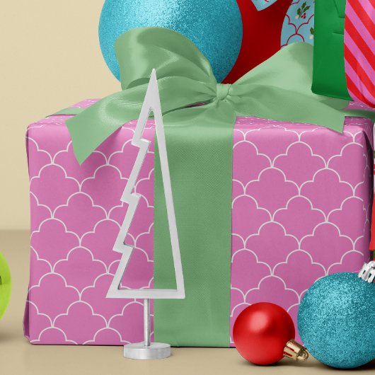 Wit en Snoep Roze Scallop Tegel Patroon Cadeaupapier